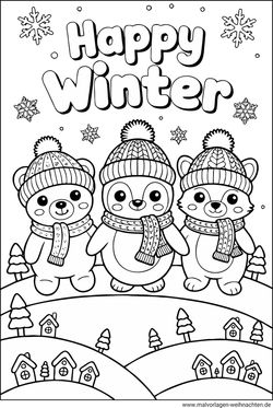 Happy Winter Ausmalbild zum Ausdrucken