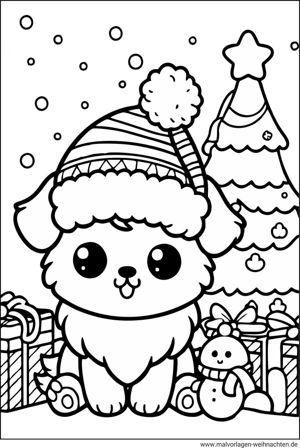Hund Geschenke Weihnachten Ausmalbild