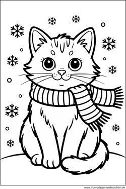 Katze mit Schal im winter Malvorlage