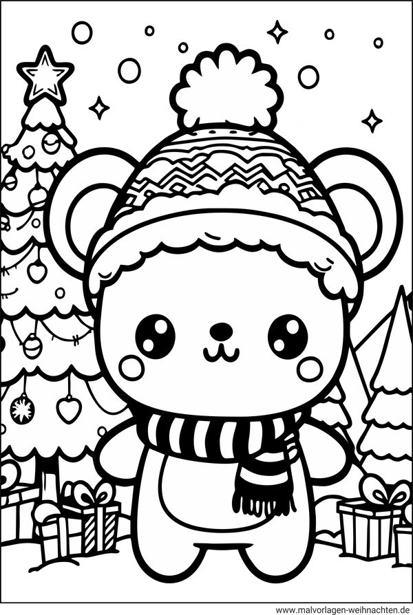 Kleiner Bär Weihnachten im Winter Ausmalbild