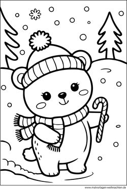 Niedlicher Bär im Winter Malvorlage