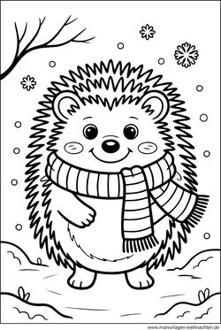 Niedlicher Igel im Winter mit Schal ausmalbild für Kinder