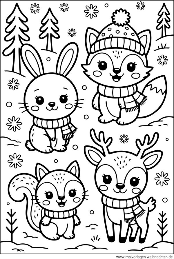 Tiere im Winter Ausmalbild