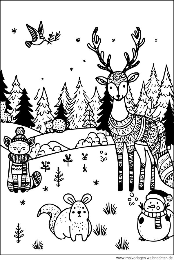 Tiere Wald Winter Malvorlage