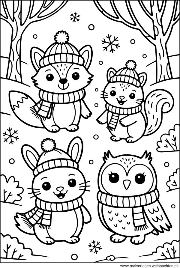 Wintertiere Ausmalbild für Kinder