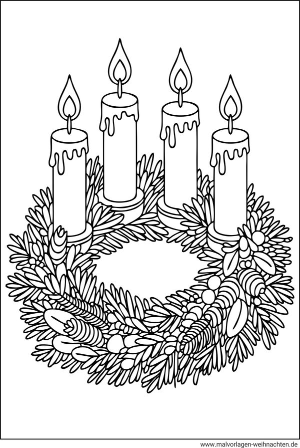 Adventskranz Ausmalbild für Erwachsene