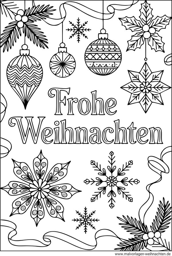 Ausmalbild für Erwachsene Frohe Weihnachten