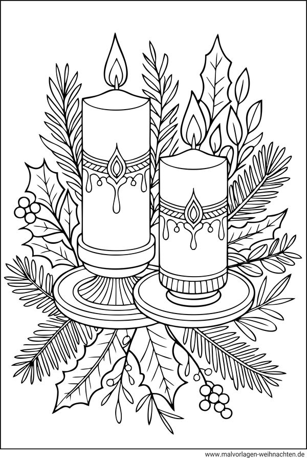 Ausmalbild Erwachsene Weihnachtskerzen