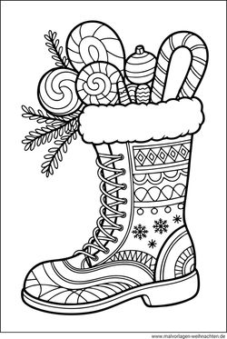 Ausmalbild für Erwachsene Weihnachtsstifel zum Ausmalen