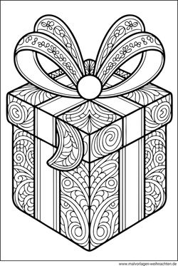 Geschenk mit Schleife und Muster Ausmalbild Erwachsene