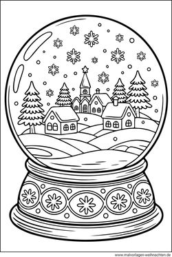 Schneekugel Ausmalbild für Erwachsene kostenlos ausdrucken