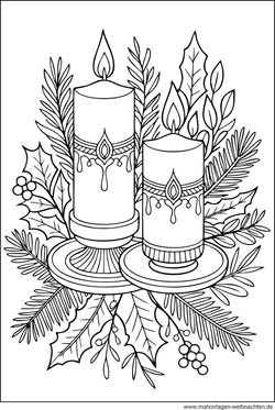 Weihnachtskerzen Ausmalbild für Erwachsene zum Ausdrucken