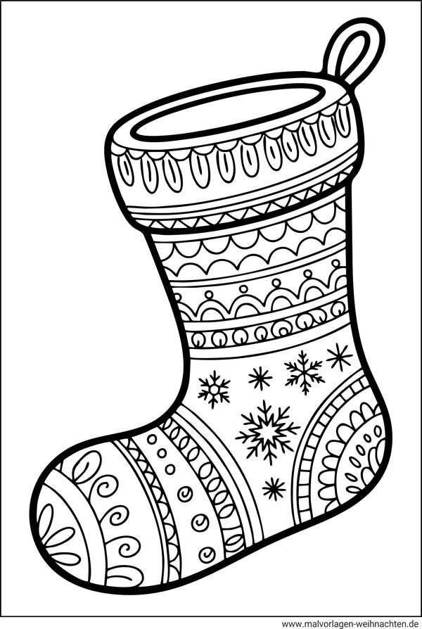 Weihnachtssocke Ausmalbild für Erwachsene