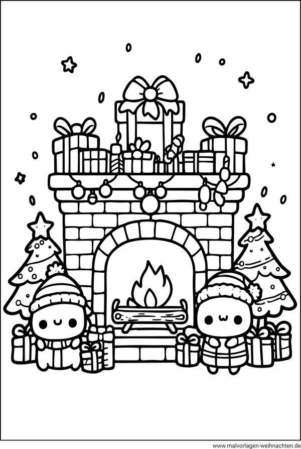 Geschenke Kamin Weihnachten Ausmalbild