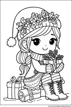 Mädchen Geschenk Ausmalbild zu Weihnachten kostenlos