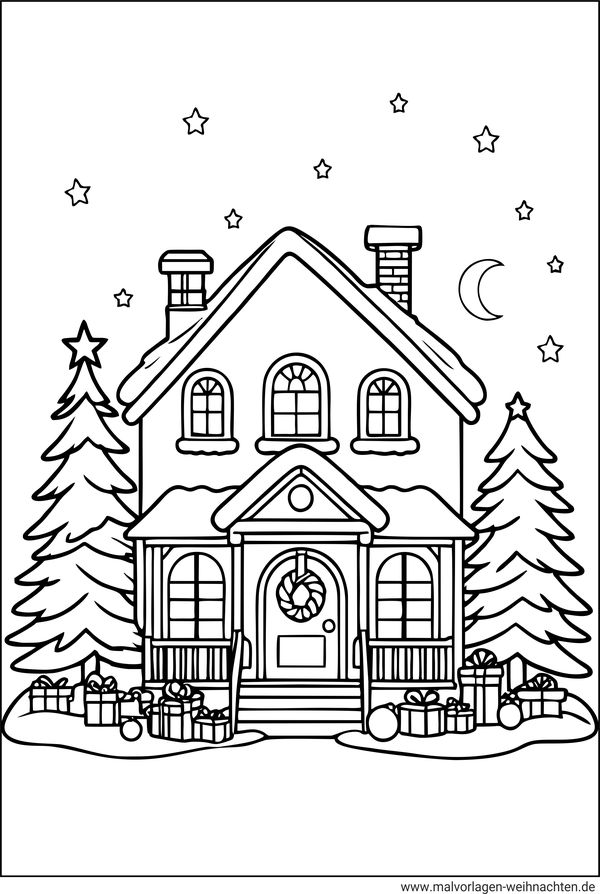 Weihnachtshaus Ausmalbild