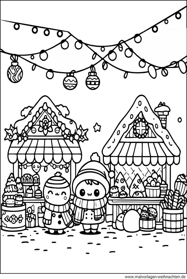 Weihnachtsmarkt Ausmalbild für Kinder