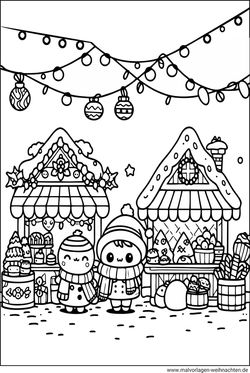 Weihnachtsmarkt Malvorlage zum Drucken und Ausmalen