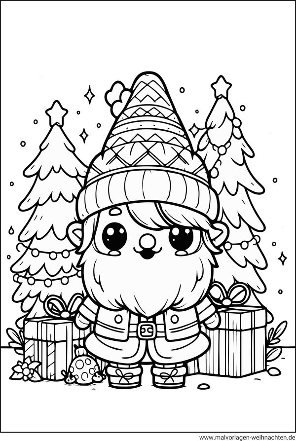 Weihnachtswichtel Ausmalbild