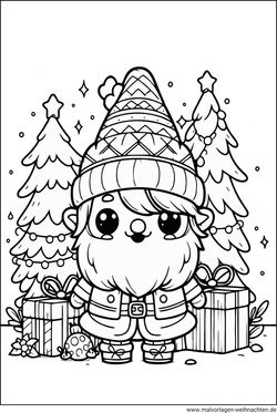 Wichtel zu Weihnachten Ausmalbild