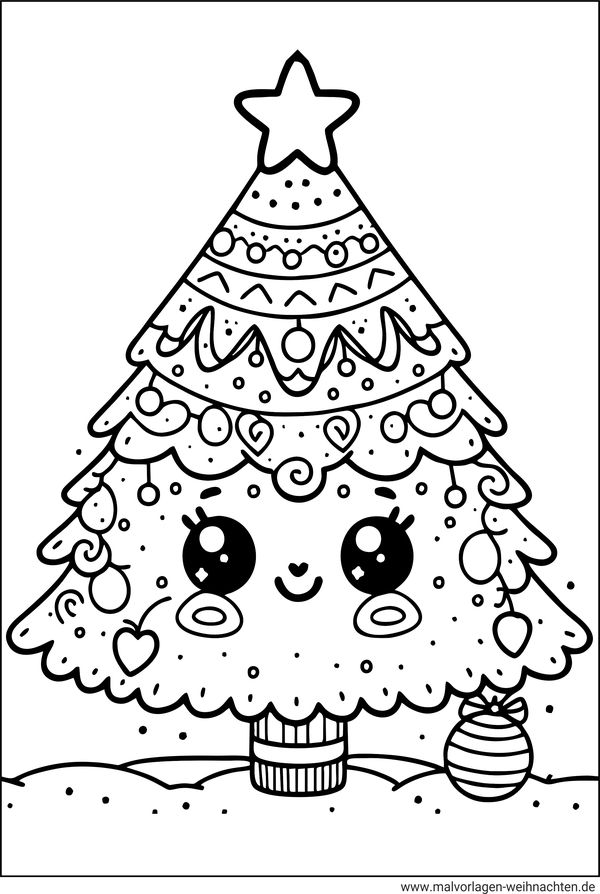 Weihnachtsbaum Ausmalbild Kawaii