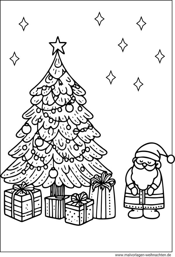 Ausmalbild Weihnachtsbaum Weihnachtsmann