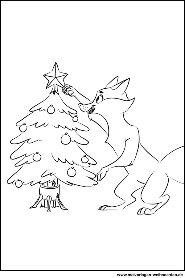 weihnachtsbaum und der weihnachtsfuchs  ausmalbild