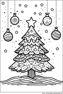 Tannenbaum mit Weihnachtskugeln Malvorlage