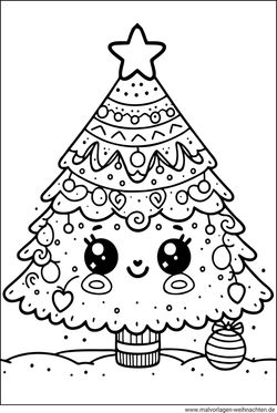Weihnachtsbaum Kawaii Ausmalbild drucken