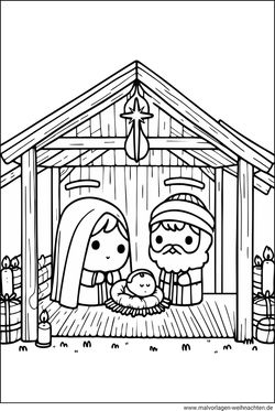 Jesuskind im Stall Weihnachtskrippe Malvorlage