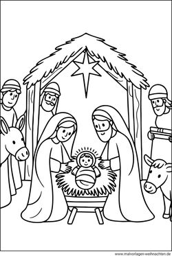 Krippe Weihnachten Ausmalbild drucken und ausmalen