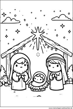 Krippe Weihnachten Ausmalbild für Kinder zum Ausmalen