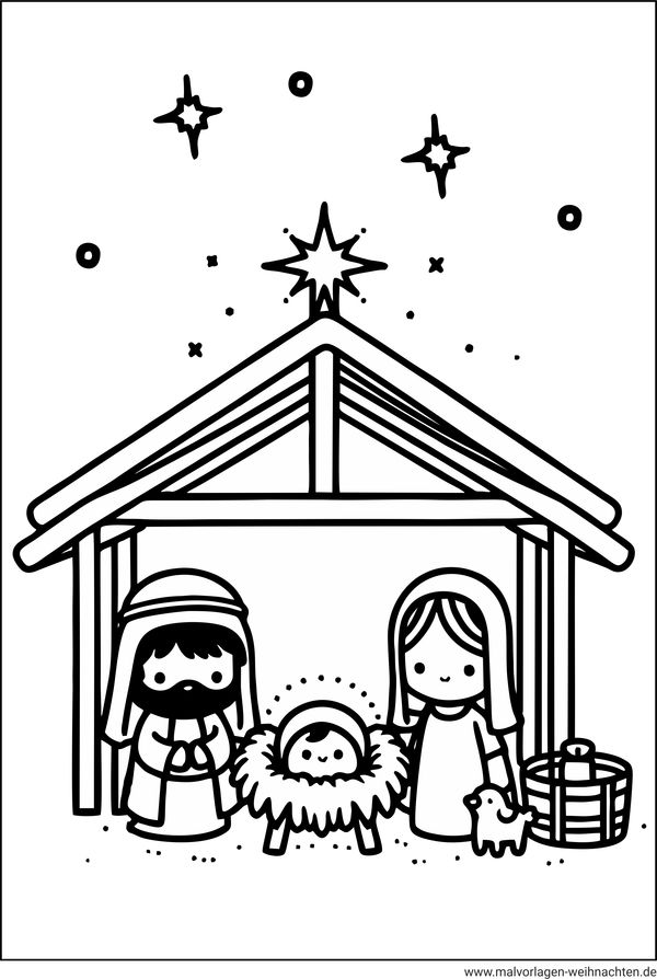 Krippe Weihnachten Ausmalbild für Kinder