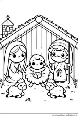 Maria Josef im Stall jesus in der Krippe Ausmalbild kostenlos
