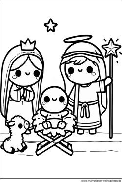 Maria Josef und das Jesuskind Ausmalbild zum Ausdrucken