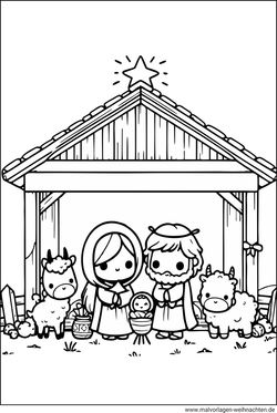 Weihnachtskrippe Ausmalbild PDF herunterladen