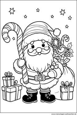 Ausmalbild Weihnachtsmann Geschenke im Sack