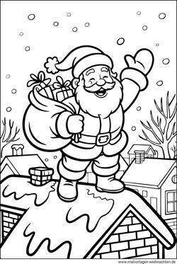 Kostenloses Ausmalbild Weihnachtsmann mit Geschenken