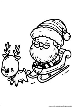 Weihnachtsmann ein Rentier Ausmalbild für Kinder ausmalen