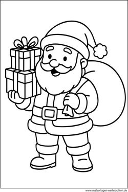 Weihnachtsmann Geschenke mit Sack Ausmalbild