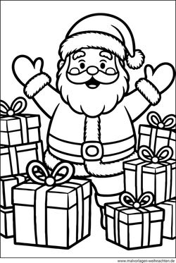 Weihnachtsmann Geschenke Malvorlage für Kinder