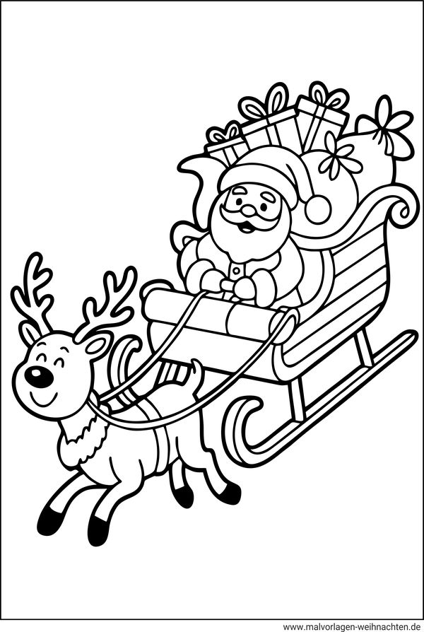 Weihnachtsmann mit seinem Schlitten Ausmalbild kostenlos