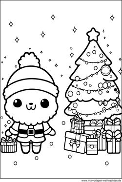 Weihnachtsmann Weihnachtsbaum Geschenke Malvorlage für Kinder