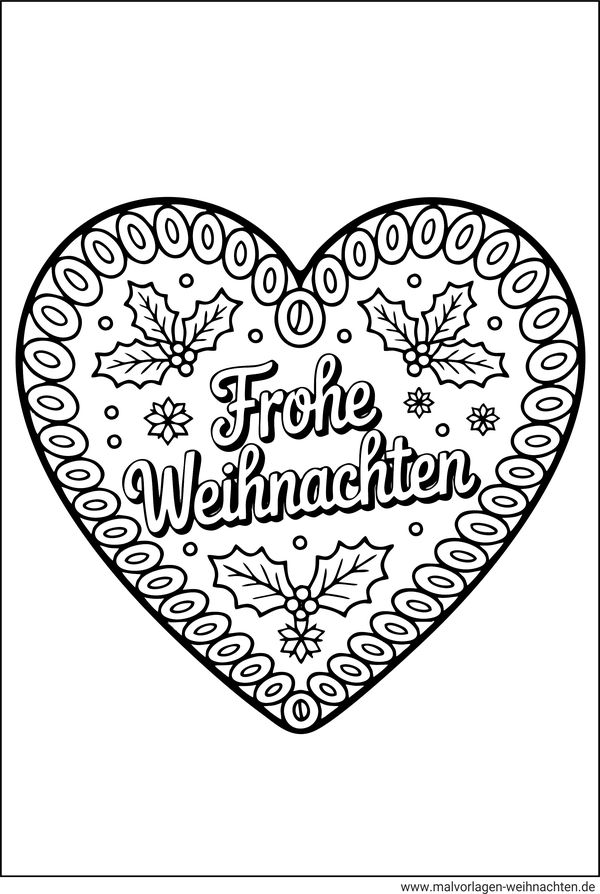 Lebkuchenherz Frohe Weihnachten Ausmalbild