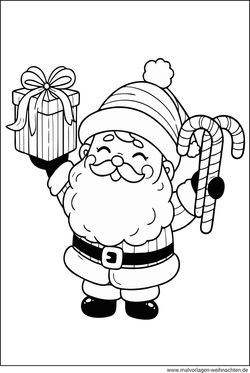 Weihnachtsmann Geschenke Zuckerstangen Ausmalbild Weihnachten