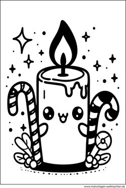 Zuckerstangen Kerze mit Gesicht Ausmalbild